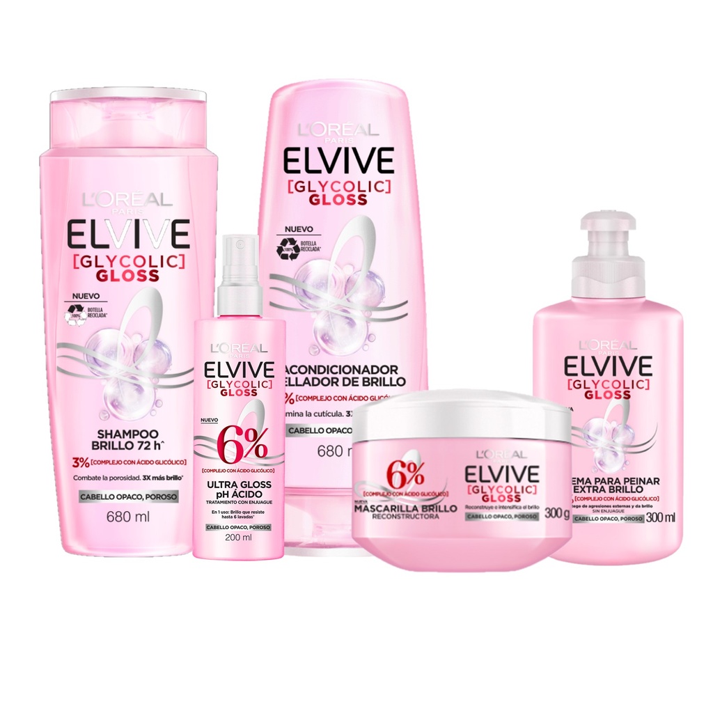 Pack Rutina Completa Elvive Glyco Gloss  72hr Brillo y Suavidad