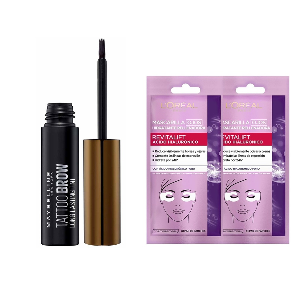 Gel Para Cejas Tattoo Brow 2 Medium Brown Maybelline + Mascarailla Ojos Revitalift