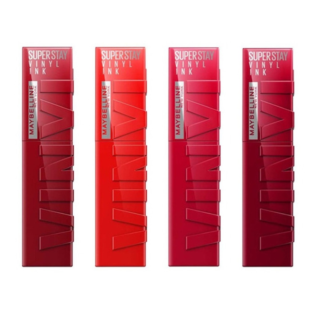 4 Labiales Superstay Vinyl Ink Rojos Hasta 16H Maybelline.