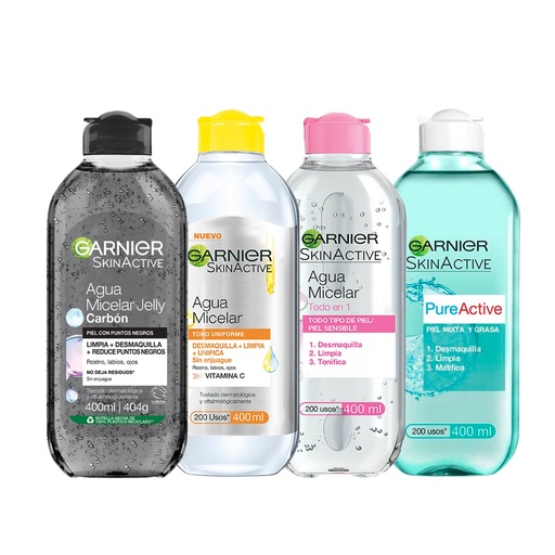[PP12522] Pack 4 Agua Micelar 400ml + Mascarilla Garnier Skin Active